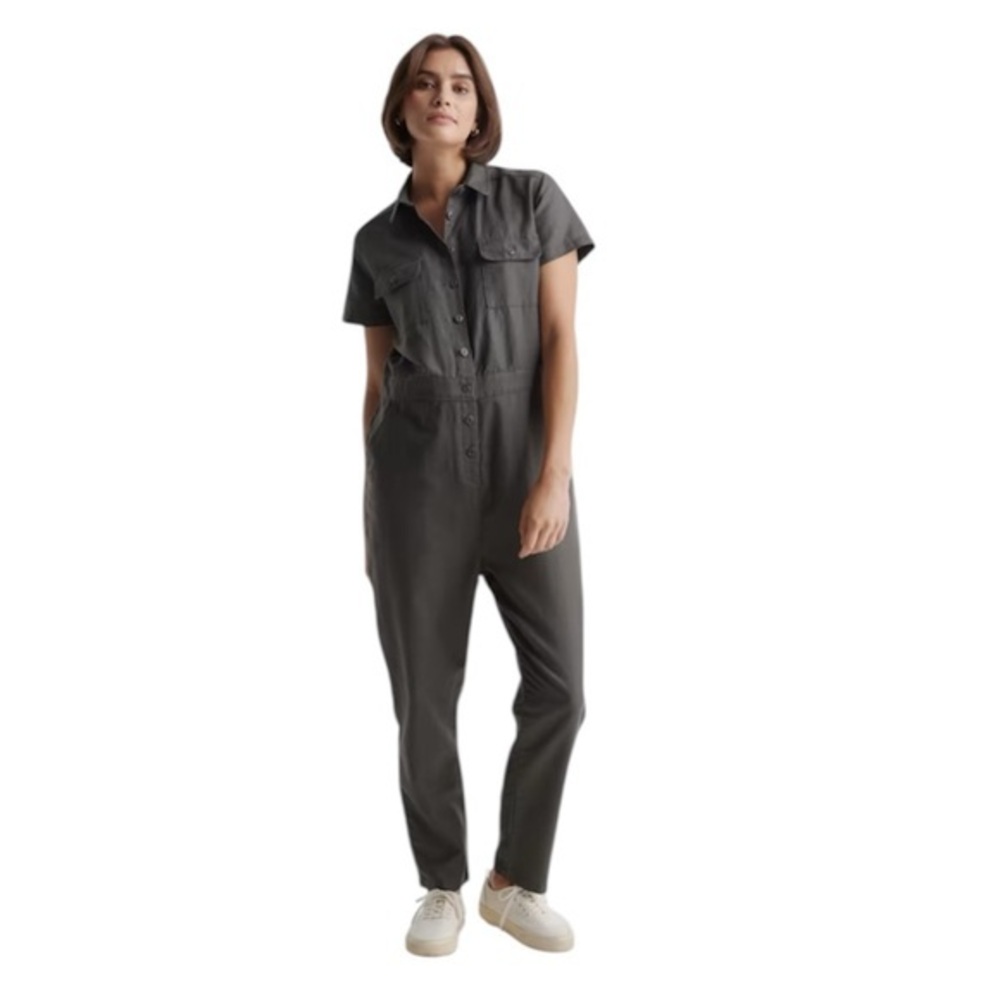 Women's Cotton Linen Twill Short Sleeve Coverall Jumpsuit Size L/G